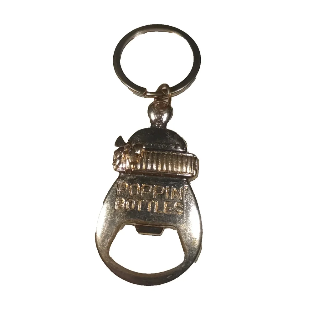 Poppin Bottles Bottle Opener Keychain Gold Tone